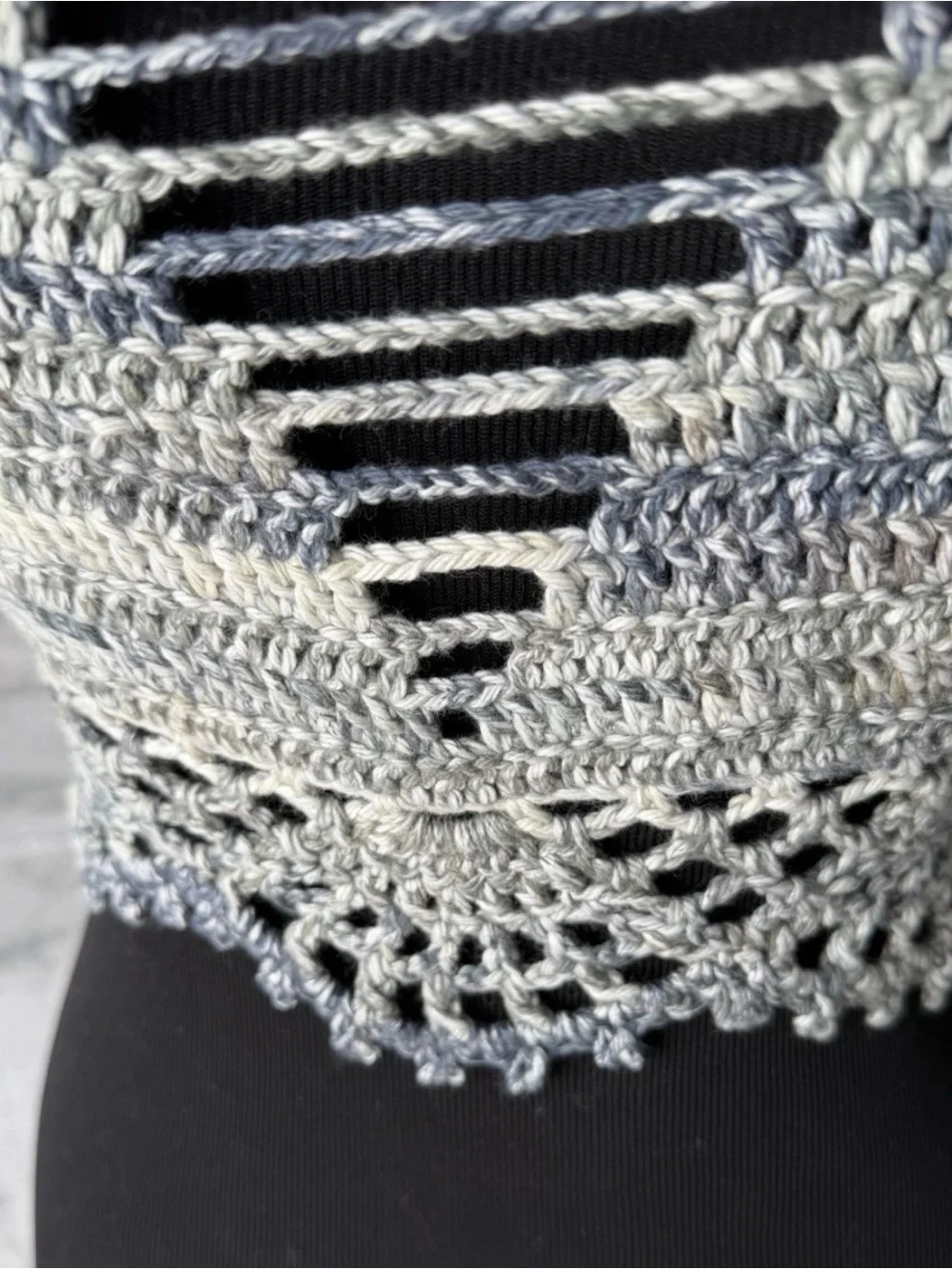 Handmade Gray Crocheted Hair Scarf Topper